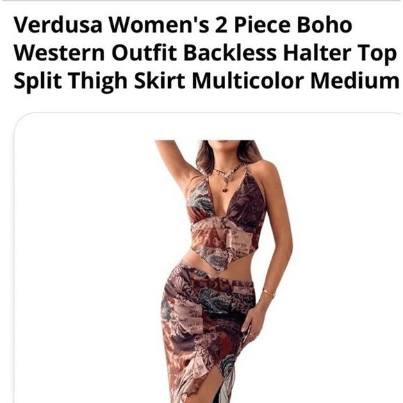 Women's 2pc Boho Western Tie Dye Backless Top & Split Thigh Skirt Outfit - Picture 6 of 16